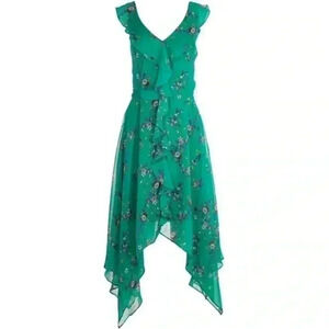 Emma & Michelle | Green Ruffle V-Neck Dress NWT